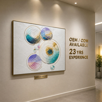 Peinture à l'huile en bas-relief spirale cercle teal et violet, art mural texturé, cadre doré, pour hôtel, banquet, salle à manger, mur d'accentuation, personnalisable, en gros, OEM