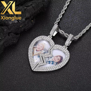 Hip Hop Fine Jewelry Iced Out Broken Heart Charm <b>Photo</b> Necklace White Gold Plated Custom Memory <b>Photo</b> <b>Frame</b> Pendant - Product Image 3