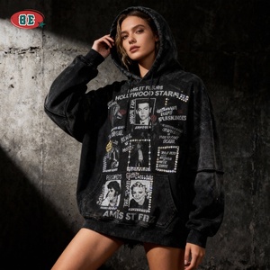 Quần áo các nhà sản xuất đau khổ axit rửa tùy chỉnh hoodie cổ điển thời trang dạo phố 100% cotton Rhinestone thời trang hoodies nam mùa đông - Product Image 2