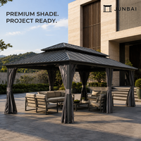 Gazebo en aluminium 10x12 avec toit rigide, rideaux et moustiquaire, options de toit configurables pour patios résidentiels et commerciaux
