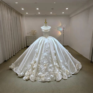 Vestido de Novia de Lujo en Satén, Largo hasta el Suelo, con Apliques Bordados, Estilo Vintage, Flores 3D, Cola de Capilla, Estilo Princesa, Lsjj43 - Product Image 6