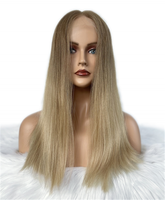 Perruque en cheveux humains Remy européens de qualité supérieure, livraison rapide, 18-20 pouces de long, lisse, pour coiffure Lace Top, couleur Balayage Blonde, petite taille juive