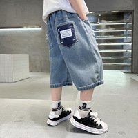 Shorts en jean de coton pour garçons, style été fin, nouvelle collection 2025, tendance, taille moyenne à grande, cool et élégant, pantacourt taille haute élastique