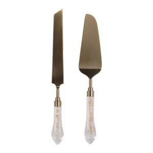 Set di posate per torta in resina con dettagli dorati per servire e per uso in cucina - Product Image 1