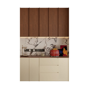 Aparador de Estilo Retro Cremoso Y1, Mueble Modular de Madera de Nogal para Sala de Estar, 900 mm de Altura, 5 Compartimentos, Almacenamiento de Pie - Product Image 5