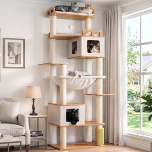 Arbre à chat moderne en bois avec plateformes multi-niveaux pour grands chats, arbre à chat en forme de fleur - Product Image 2