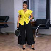 Haut plissé en polyester à col en V et manches courtes, élégant, grande taille, style africain, nouvelle collection été 2026, pour femmes européennes, décontracté, ODM