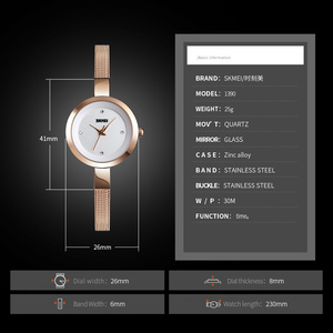 <span class=keywords><strong>Montre</strong></span> fine pour <span class=keywords><strong>femme</strong></span> SKMEI 1390, analogique à quartz, <span class=keywords><strong>bracelet</strong></span> en acier inoxydable, étanche, avec cadran en verre - Product Image 4