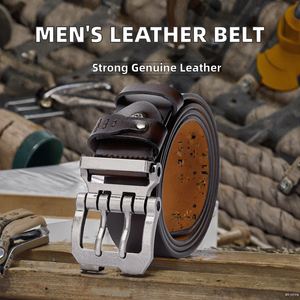 Cinturón de Cuero Genuino para Hombre, 38 mm de Ancho, Hebilla Doble de Cobre, Duradero, Casual, Diseño Sólido, para Jeans - Product Image 2
