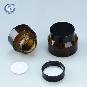 Green Amber Clear round frosted amber black flip lid clear glass cosmetic cream jars and lids wholesale