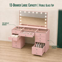 Commode moderne européenne à panneaux LED éclairés avec miroir, tiroirs de grande capacité pour appartement, chambre, salon, usage scolaire