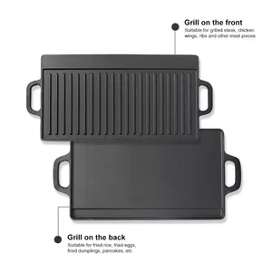 Outdoor Bbq Cast Iron Pre-seasond Camping Griddle Grill Pans Nonstick Fry Reversible Cookware