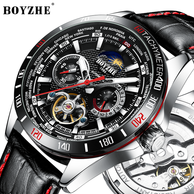 New Arrival Stainless Steel Buckle Flying Hollow Tourbillon Watch 30Meters Dual Time Real Tourbillon Watch