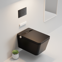 WC intelligent mural de luxe en céramique allongé avec siège chauffant, télécommande, capteur de pied, chasse d'eau, veilleuse et désodorisation automatique