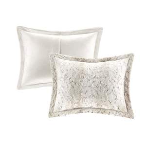 DB 4pc Faux Fur <b>Comforter</b> <b>Set</b> Soft Printed Floral and Striped Vintage Pattern King Size for Home or Wedding Polyester Filled - Product Image 2