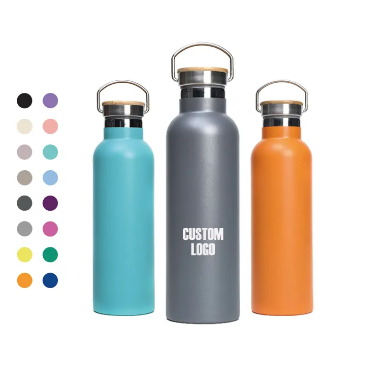 500ml 600ml 1000ml Customized Insulated Logo Sport Drink Bottle Double Walled Stainless Steel Water Bottle with Bamboo Lid