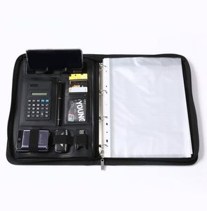 Leather Business Portfolio Bag <b>A4</b> <b>File</b> Folder Organizer Zipper Closure Padfolio with Calculator - Product Image 3