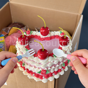 Vintage Heart Shaped Cherry Cake Model Plastic Jewelry <b>Box</b> Eco-Friendly Retro Pink Cream <b>Trinket</b> Storage Cute Kawaii Girls Desk - Product Image 4