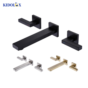 Lavabo à eau intégré moderne mural <span class=keywords><strong>deux</strong></span> double poignée noir mat cuivre vanité robinet mélangeur pour évier lavabo - Product Image 5