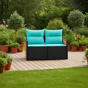 Canapé de jardin modulaire 2 places en polyrotin noir avec coussins imperméables pour usage extérieur - Product Image 3