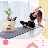 Tas Tote Yoga Kanvas Desain Geometris Kustom Ramah Lingkungan, Tas Pantai Bahu Katun Kokoh dengan Logo Kustom