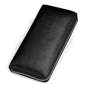 <span class=keywords><strong>Portefeuille</strong></span> en cuir PU avec blocage RFID, pochette, porte-cartes, porte-monnaie zippé, long, noir/marron pour homme - Product Image 1