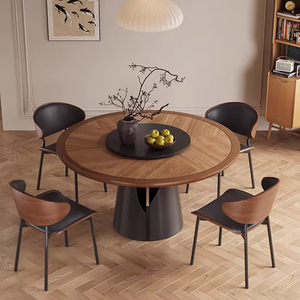 Bàn ăn tròn xoay kiểu dáng độc đáo, phong cách rustic, chân thép carbon, mặt gỗ, 4-<span class=keywords><strong>6</strong></span> chỗ ngồi - Product Image 1