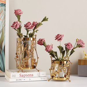 Modern Minimalist Metal Glass <b>Vase</b> With Iron Frame For Living Room Tabletop Decoration - Product Image 5