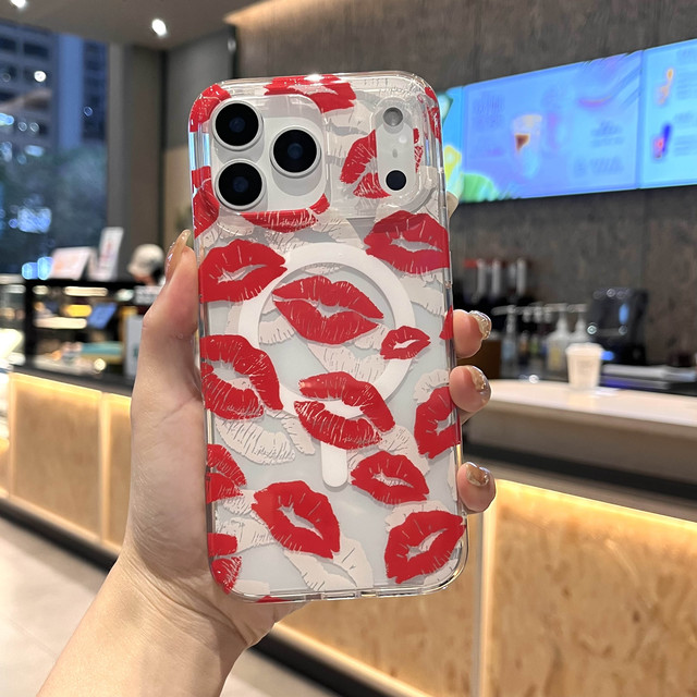 3D Lip Print Magnetic Phone Case for iPhone 17 Pro Max Full Cover Transparent Soft Ins Phone Accessories for iphone 16 15 14 13