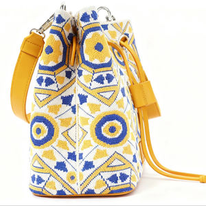 Sacs seau en tissu <span class=keywords><strong>Flyknit</strong></span> personnalisés, durables et portables, à motif géométrique, tricotés, bandoulière vintage, fermeture à fermoirs, <span class=keywords><strong>Flyknit</strong></span> pour femmes - Product Image 5