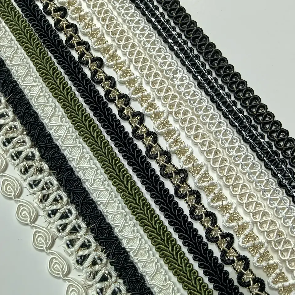 Renda pangkas poliester populer renda kabel multi Warna untuk dekorasi 7mm renda kustom