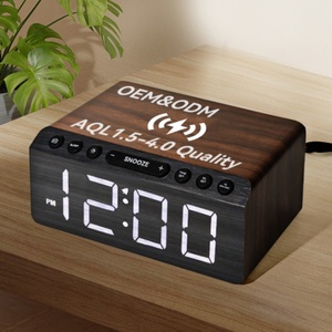 Sạc Giường Đêm Thông Minh Cạnh Giường Ngủ Bàn FM LED Máy Tính Để Bàn Đài Phát Thanh Bảng Điện Báo Động Gỗ Đồng Hồ Kỹ Thuật Số Với Sạc Không Dây - Product Image 1