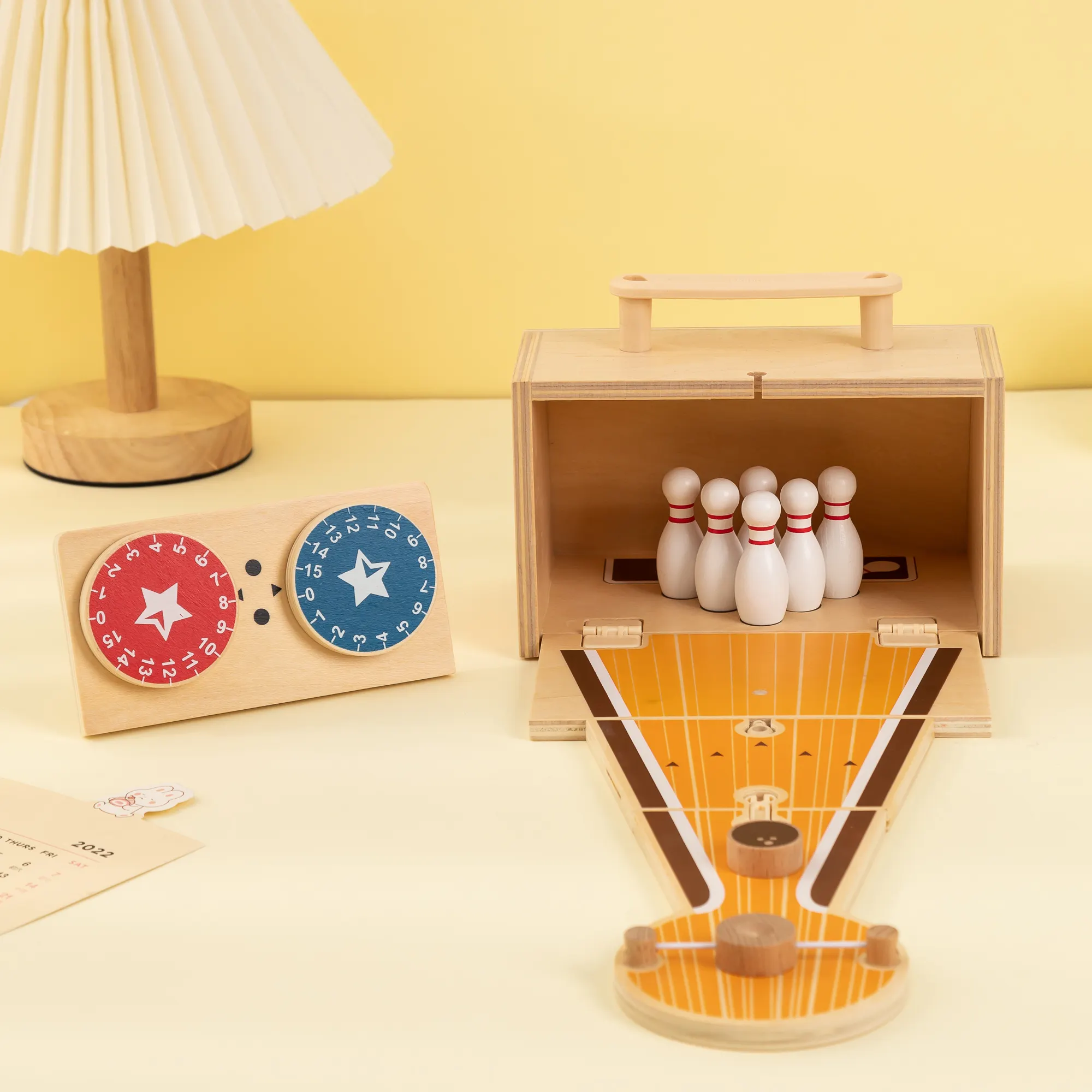 UDEAS לילדים צעצועי משחק שולחן מקורה שולחן מיני משחקי באולינג מעץ לילד
