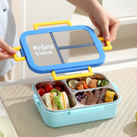 Boîte Bento Divisée Style Amusant avec Fourchette et Cuillère, Portable, en Acier Inoxydable 304, Contenant Repas de 650 ml pour Étudiants et Employés de Bureau, Anti-Fuite