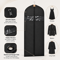 Housse de robe anti-poussière personnalisée avec logo, noire, non tissée, pour robe de soirée, avec fenêtre transparente et fermeture éclair intégrale, pour mariage