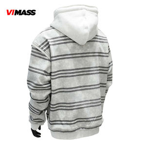 เสื้อมีฮู้ดลายทางผู้ชาย, เสื้อมีฮู้ดลายทางสีเทาและสีขาวปักทองมีซิปโลหะ - Product Image 3