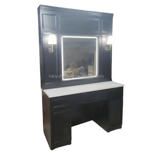 Estación de barbería de madera de estilo vintage, asientos triples, estaciones de espejo Led con luz para estudio de peluquería - Product Image 5