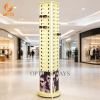 Light Blue Rotating Eyewear Display Rack, Freestanding Floor Stand for Sunglasses & Optical Frames in Retail Stores
