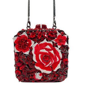 กระเป๋าคลัทช์ผู้หญิงประดับเพชร กระเป๋าทรงสี่เหลี่ยมสำหรับงานกลางคืน ซับในผ้าซาติน หนังไมโครไฟเบอร์สังเคราะห์ สีแดง - Product Image 5