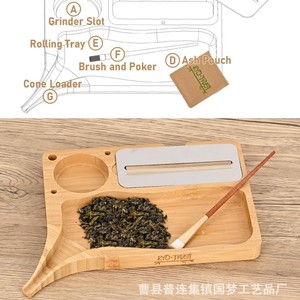 Plateau à cigarettes transfrontalier en bambou et bois, base carrée en bois massif avec entonnoir et plateau de rangement pour tabac. - Product Image 3
