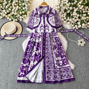 Vestido Midi De Algodón Para Mujer - Manga Corta, Color Morado, Talla Large, Elástico Y Cómodo