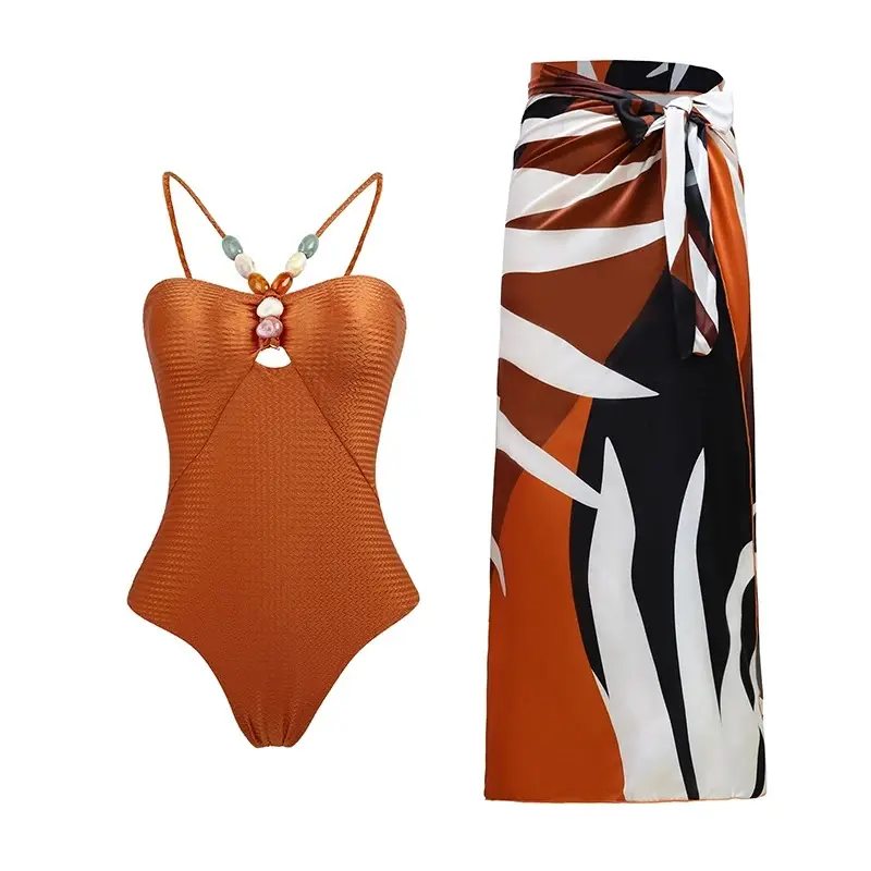 Cover Up Monokini Brazilian Swimming Suit Dress Women Retro Print Biquini Skirt 2024 New Sexy Push Up One Piece Swimwear