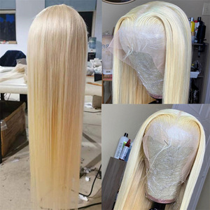 <span class=keywords><strong>Perruque</strong></span> longue blonde droite pour femme, avec dentelle frontale en T, cheveux synthétiques, <span class=keywords><strong>perruque</strong></span> à dentelle frontale semi-nouée à la main, <span class=keywords><strong>perruque</strong></span> complète - Product Image 4