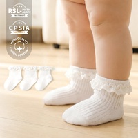 Chaussettes tricotées pour filles, printemps/automne, style Lolita, avec dentelle et nœud princesse, mi-mollet, respirantes, conformes CPSIA