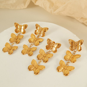 ต่างหูรูปผีเสื้อ สีทอง สำหรับผู้หญิง สวมใส่ได้ทุกวัน ดีไซน์เรียบง่าย EH666G - Product Image 1