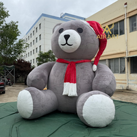 Ballon gonflable en forme d'ours de Noël en fourrure grise, mascotte douce, facile à installer, ours gonflable pour la décoration de fête de Noël