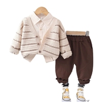 Frühling Herbst Formelles Baby-Jungen-Outfit-Set Bedrucktes Hemd mit Krawatte Weste Hose Günstige Kleinkinder-Kleidung
