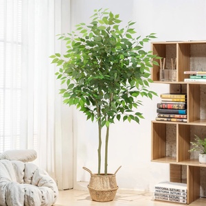 Petit arbre artificiel Banyan en <span class=keywords><strong>pot</strong></span> pour décoration intérieure, fausse plante bonsaï à bordure verte, en promotion - Product Image 2