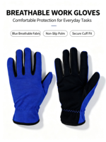 Gants de travail de sécurité bleu-noir en nylon, gants de protection industriels, de construction et de jardinage pour hommes et femmes