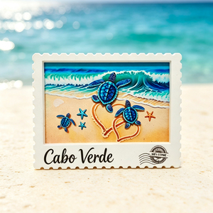 Aimant de réfrigérateur Cabo Verde personnalisé avec logo en résine, souvenir de plage tortue, cadeau de voyage - Product Image 1
